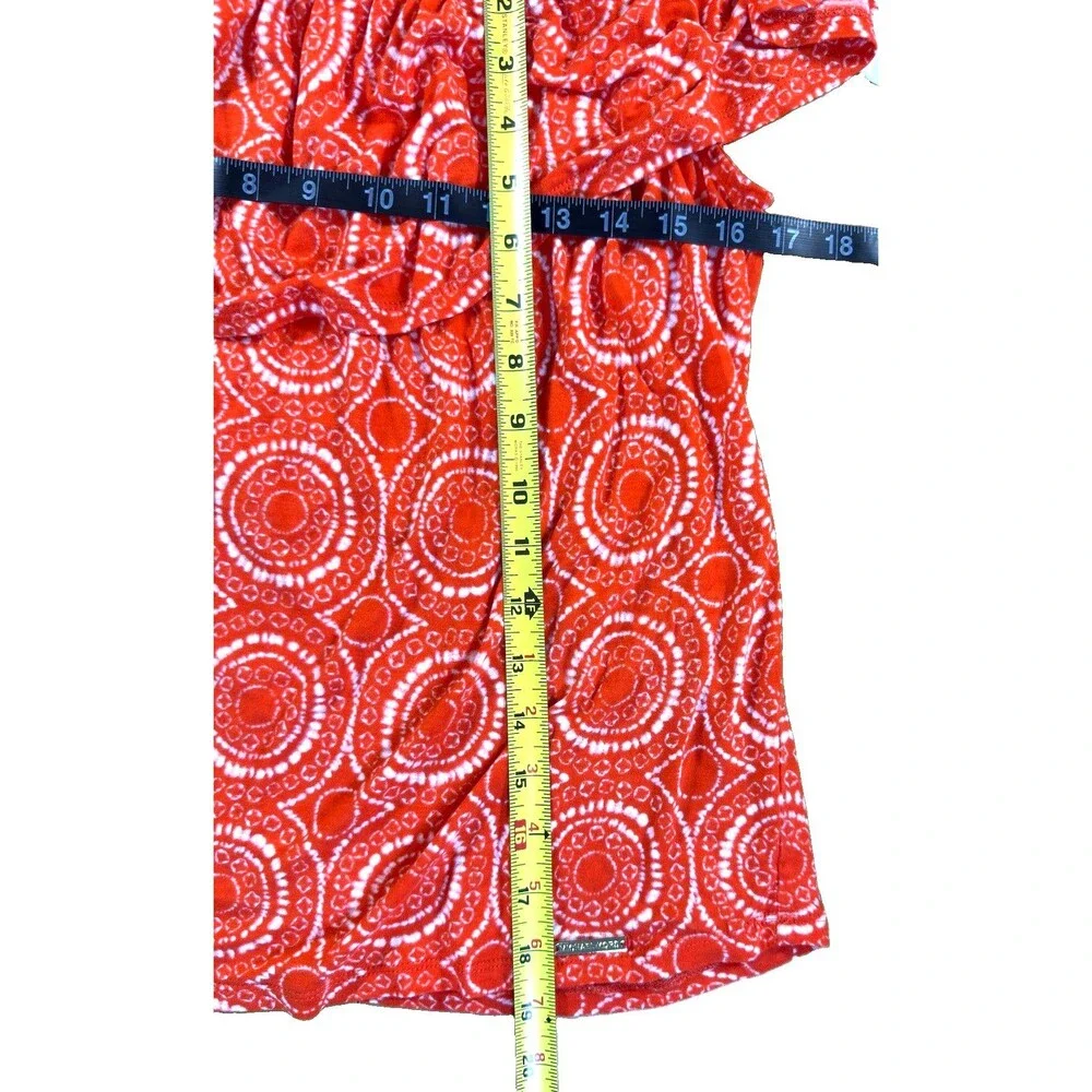 Michael Kors Off The Shoulder Ruffle Top Large Fiesta Orange Tile Print